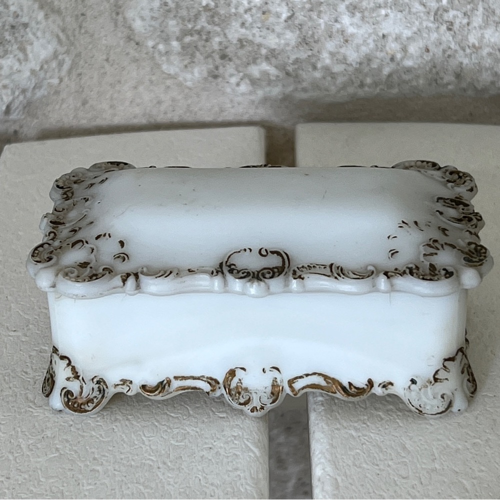 milk glass box Victorian trinket box antique